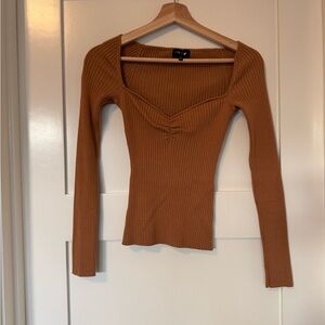 MAJORELLE Ribbed Brown Long Sleeve Top